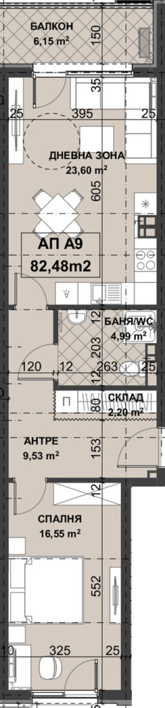 Пловдив, Комплекс “Плеяди”, Сграда 2, Секция А, апартамент 9
